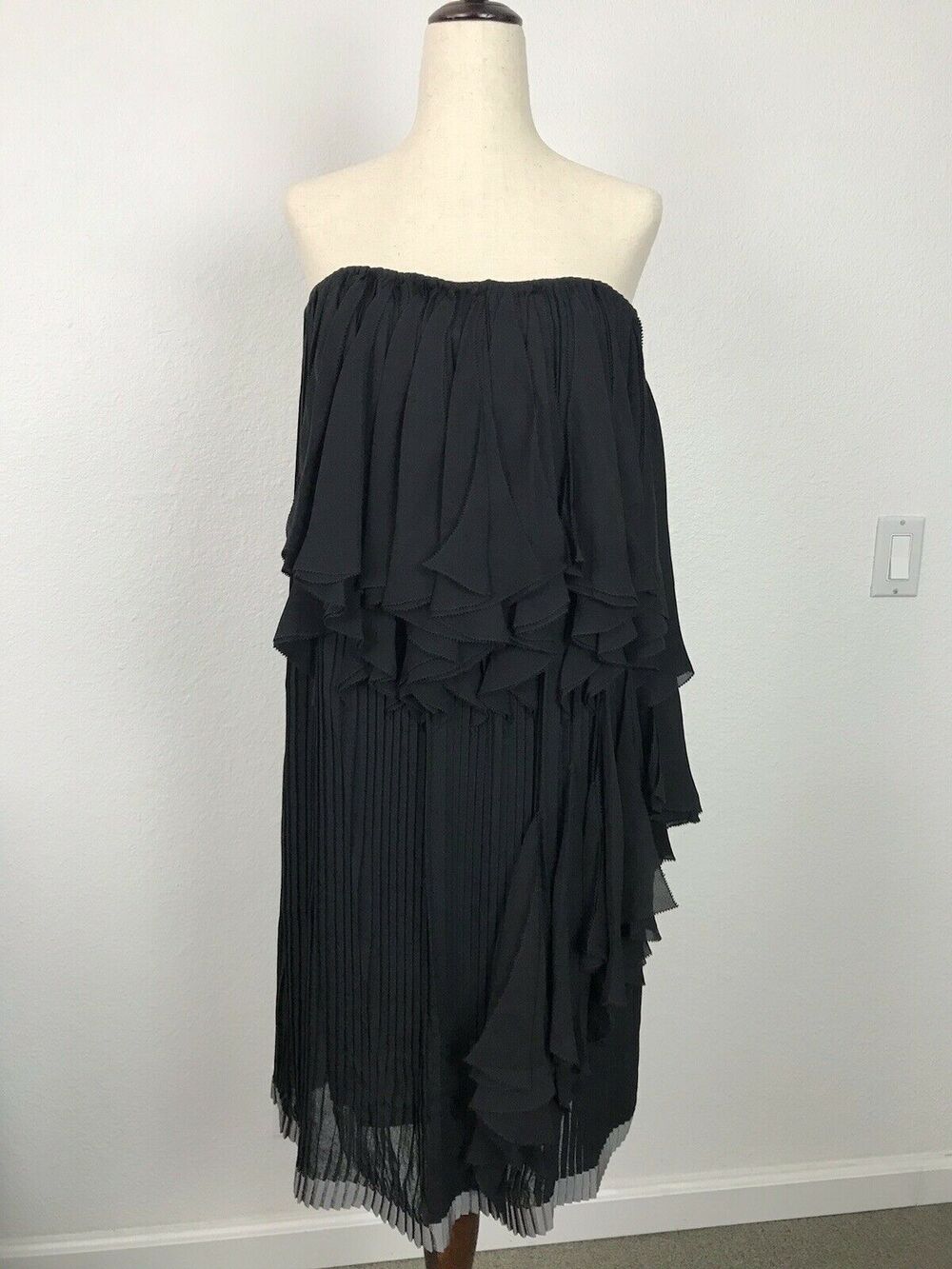 Max Azria Pleated Ruffled Strapless Dress